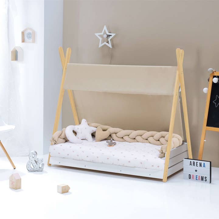 Montessori wooden bed 70x140 cm with beige textile · Homy Life and other Purchase Wholesale detergente en polvo. Free Returns & Net 60 Terms on Faire trending on Faire.