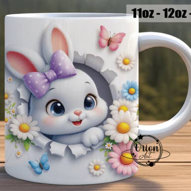 3D-Effekt Hase & Gänseblümchen lustige TASSE + Untersetzer, spülmaschinenfest, 10 oz Tasse für den Großhandel von SubliMasterUK
