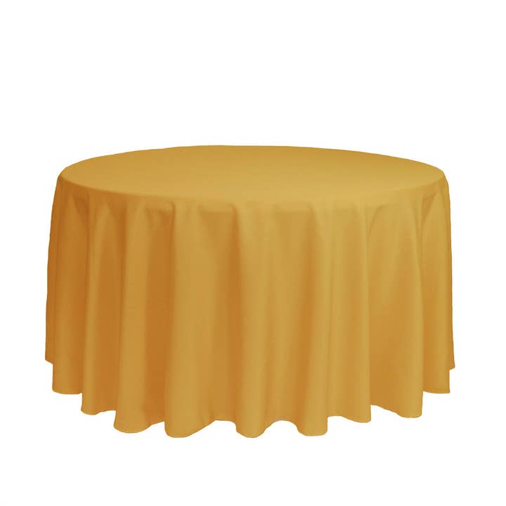 120 inch Polyester Round Tablecloth Gold for wholesale by YOUR CHAIR COVERS