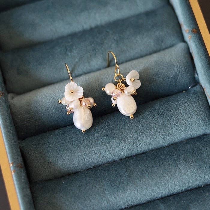 Haengseongworkshop - Wholesale Dangle Earrings - 18K Gold Plated Flora Mother of Pearl Freshwater Earrings1