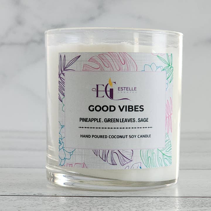 Good Vibes Dubbele Lont Kaars 9oz voor wholesale door Estelle Creates
