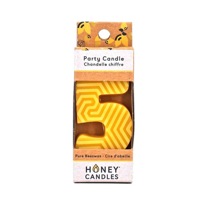 Natural Beeswax Cake Candle - Number 5 for wholesale by Honey Candles