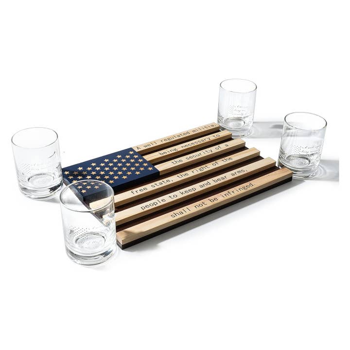 The Wine Savant / Khen Glassware - Wholesale Cocktail/Liquor Glass - 2nd Amendment Whiskey Glasses With Flag Base Set6