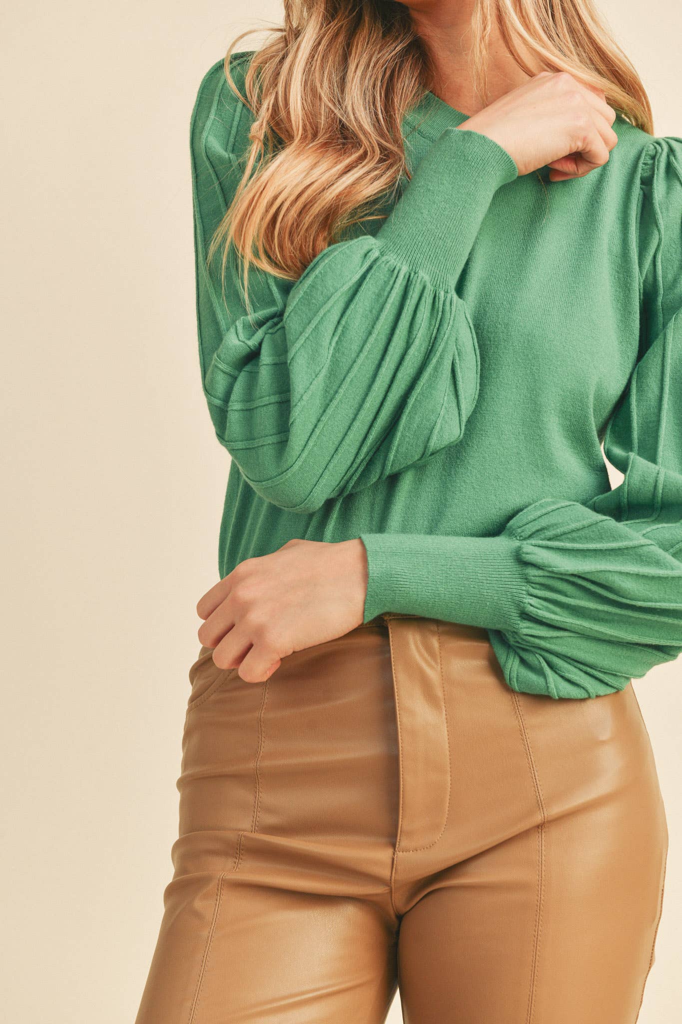 &MERCI - Wholesale Knit Sweater - Women's - STRIPE TEXTURE PUFF SLEEVE SWEATER MSW948554