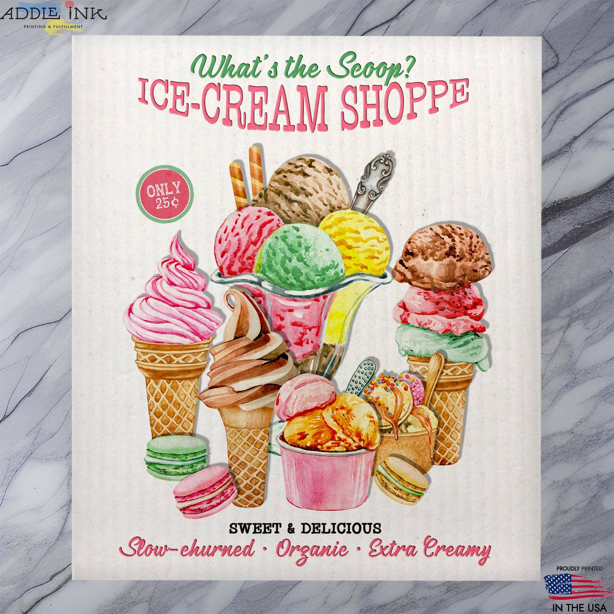 ADDLE iNK - Wholesale Dishcloth - What's the Scoop Ice Cream Retro Swedish Dish Cloth Sponge0