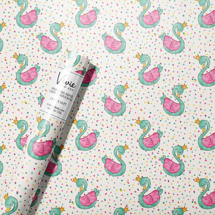 Swan Confetti Wrapping Paper Roll for wholesale by Vivie and Ash