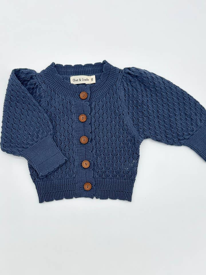 Cárdigan de Zafiro Pointelle para venta al por mayor de OLIVE & CRADLE