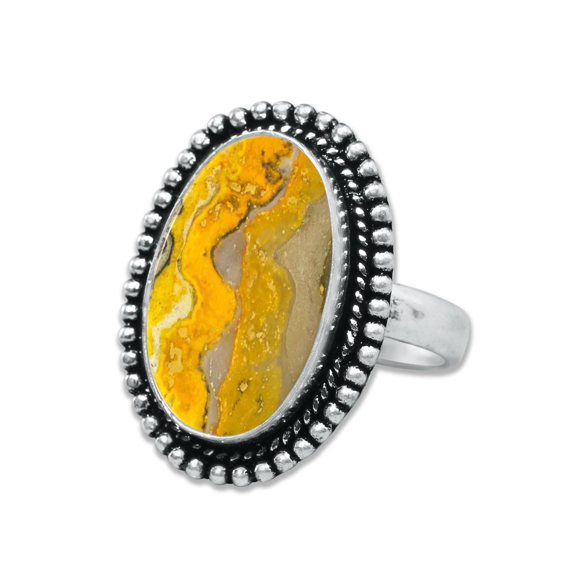 Handmade Jewels - Wholesale Cocktail/Statement Ring - Bumblebee Jasper Rings – Handmade, Silver-Plated, Designer  (Made to Order)5
