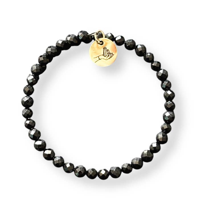Bracelet enroulé en tourmaline noire 4mm | Bande en acier inoxydable | Ajustable 5-7 pouces pour la vente par Rock This Way Crystal Shop