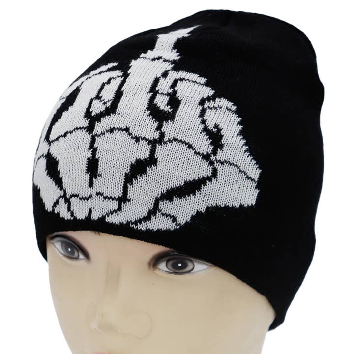 Cap Zone - Wholesale Beanie - Women's - Middle Finger Up Skeleton Classic Short Beanie