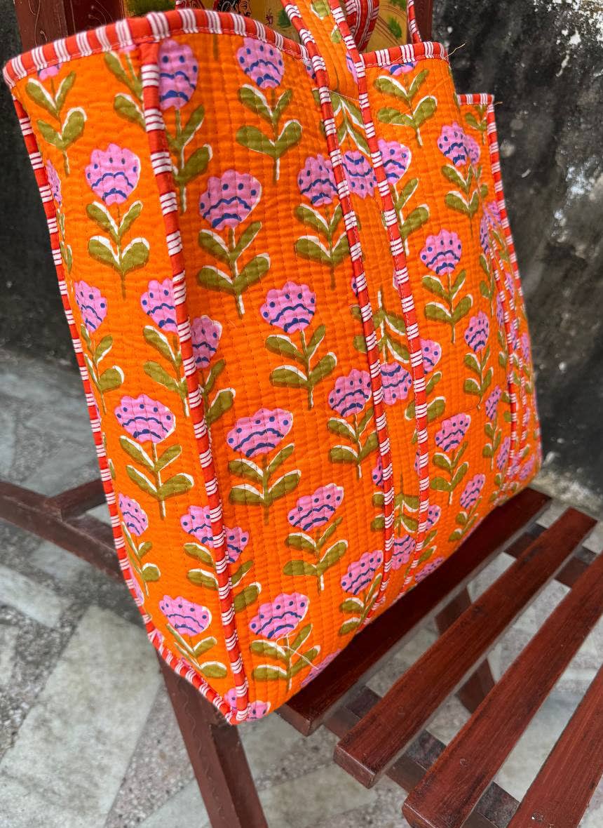 Bhawana Handicrafts - Wholesale Tote Bag - Women's - Orange Cotton Bag Floral Printed Bag Quilted Bag Women Bags 4