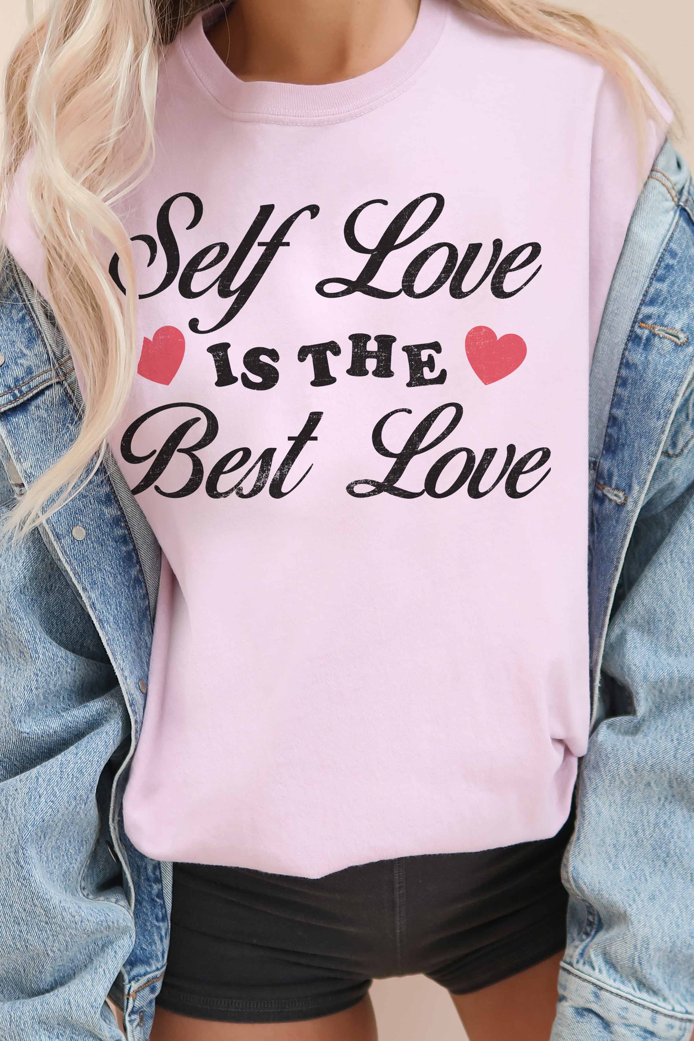 GOOD DAY STREET – wholesale Tunika - Dam – [G1561X-OTS] -SELF LOVE ÄR DEN BÄSTA LOVS ÖVERDIMENSIONERADE GRAFISKA T-SHIRTEN1