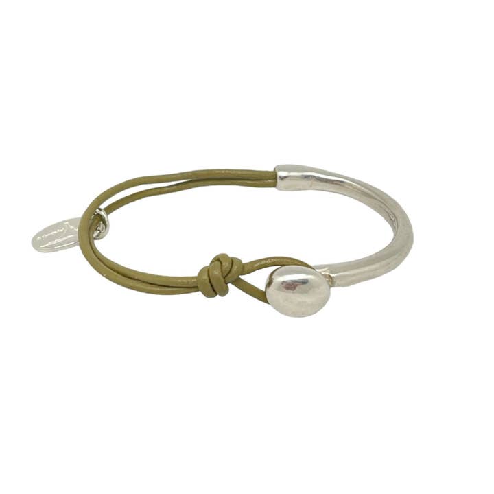 Gloria Mago - Wholesale Woven/Braided Bracelet - Basic silver-khaki leather bracelet