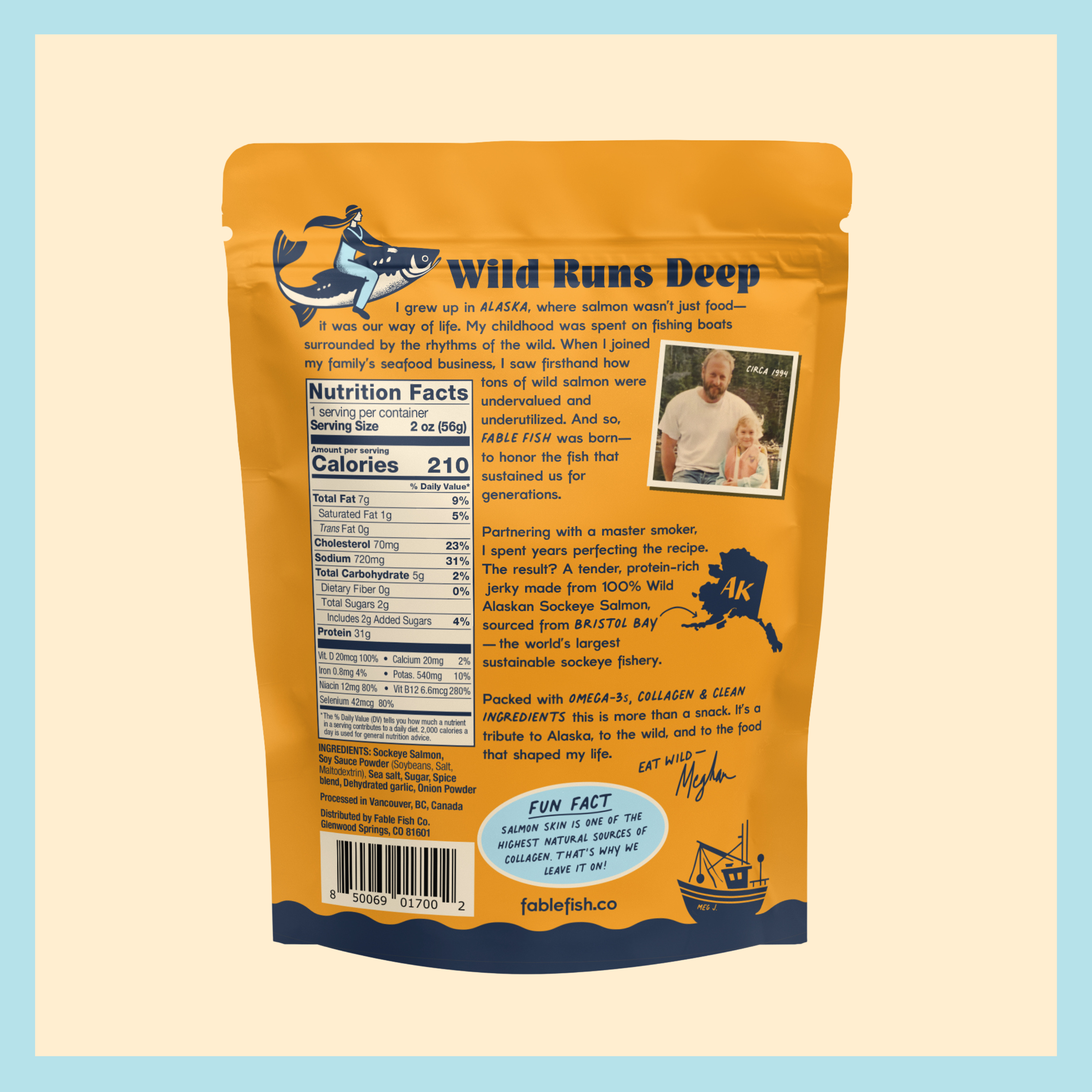 Fable Fish Company - Wholesale Jerky - Sea Salt Wild Alaskan Sockeye Salmon Jerky (in a Caddy)1