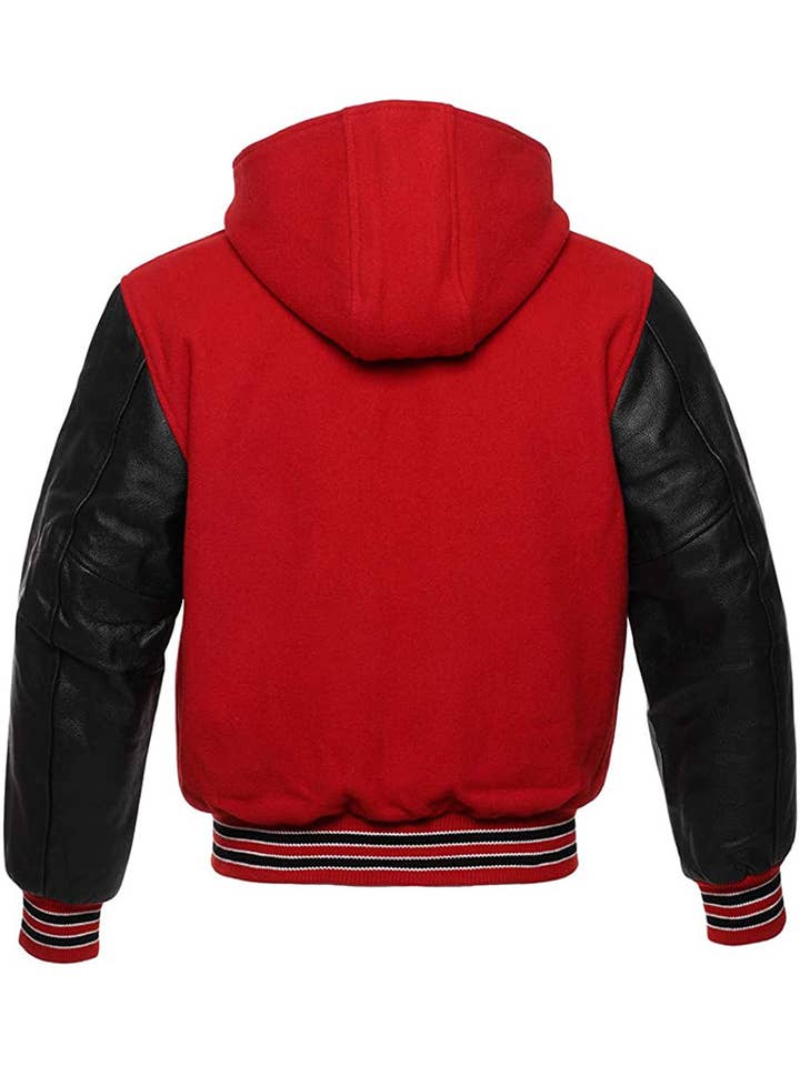 Kicky Imports LLC – Engroshandel College-/baseballjakke – Mænd – Hætteklædte Varsity Letterman Baseball Bomber Jakke Rød Sort