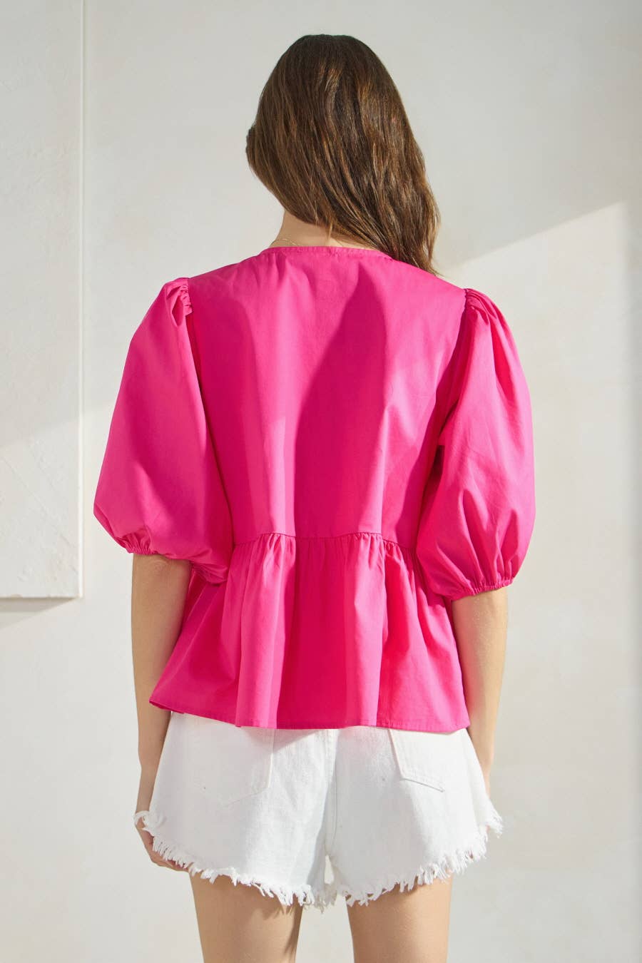 Oddi - Vente Chemisier – femme - Blouse en popeline de coton unie avec ruban à nouer sur le devant8