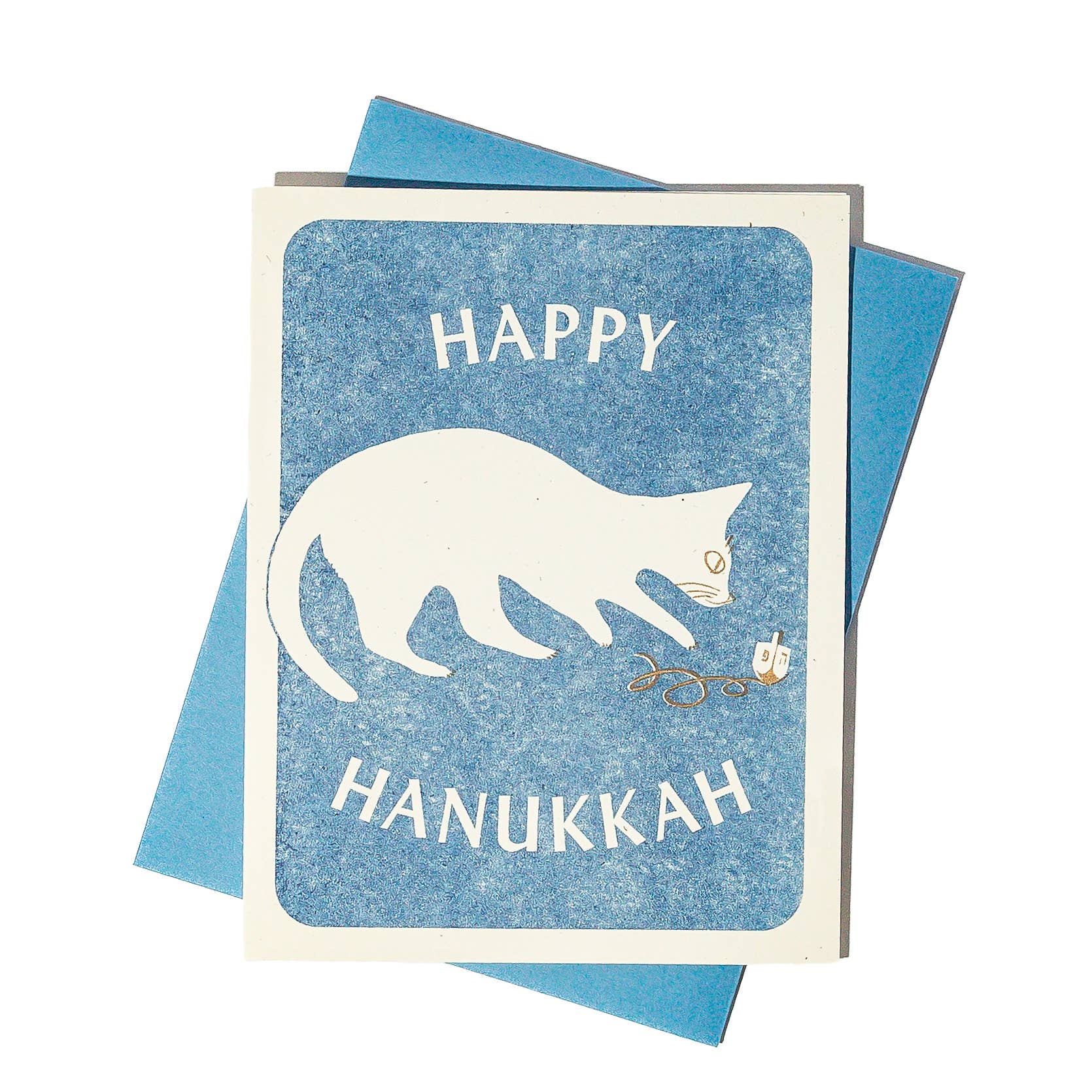 Bromstad Printing Co. - Wholesale Hanukkah Card - Happy Hanukkah Dreidel Cat - Risograph Card1