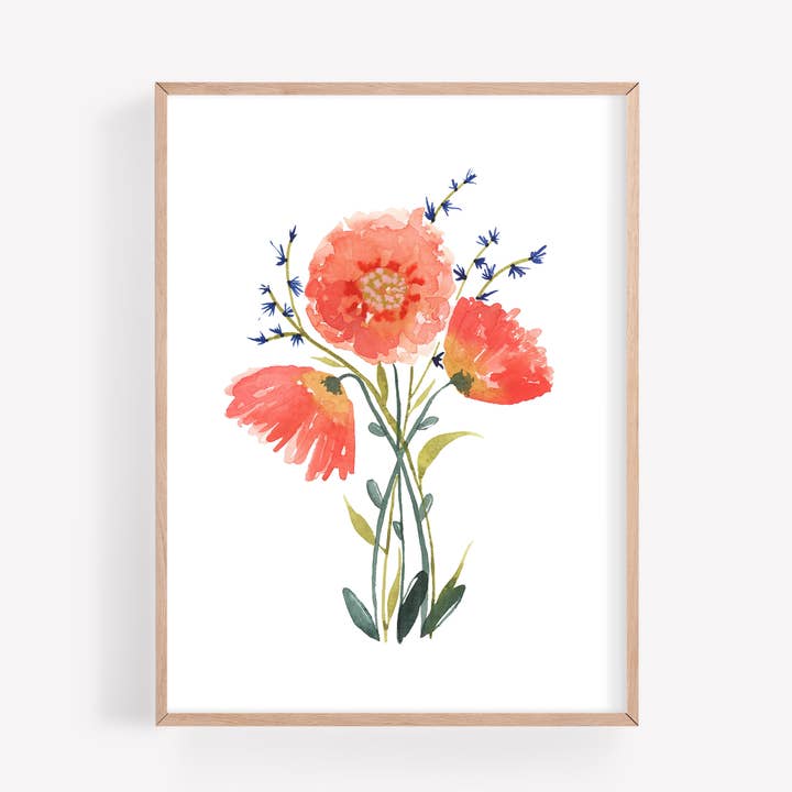 Impression d'art aquarelle Gerbera Daisy 1 bouquet pour la vente par Farmcliff Studio