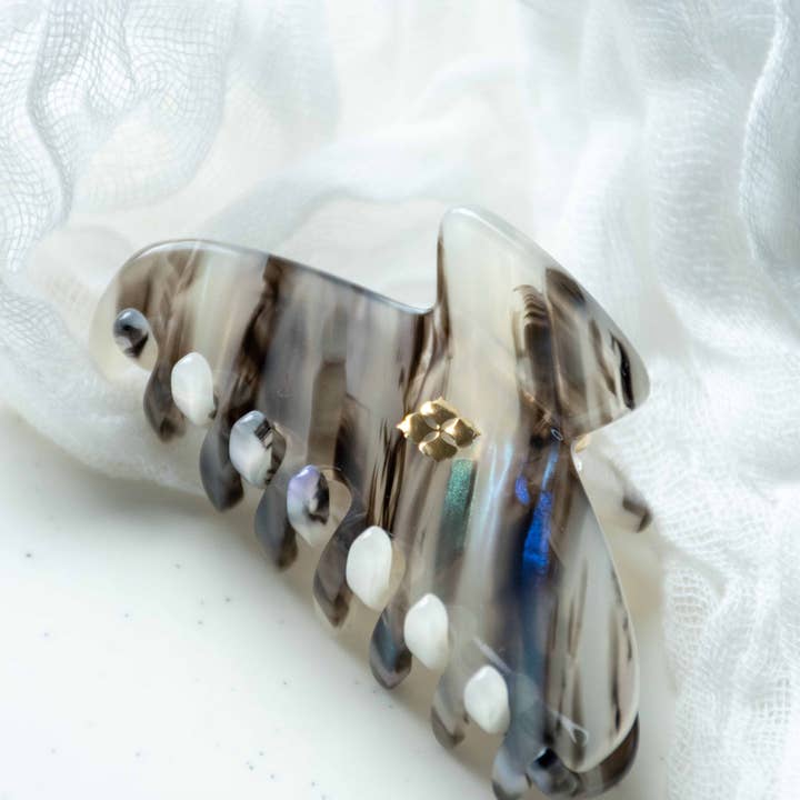 Fenna&Fei - Wholesale Hair Clip - Women's - Glamour Grip Mini Claw in Phantom Quartz | Black White Blue Iridescent | Italian Acetate Tortoise Shell Small Hair Clip1