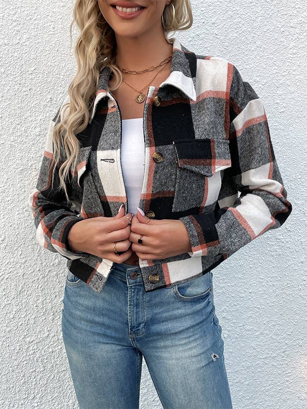 HIDDENBRAND - Wholesale Shirt Jacket/Shacket - Women's - Cropped Plaid Cardigan Vintage Jacket4