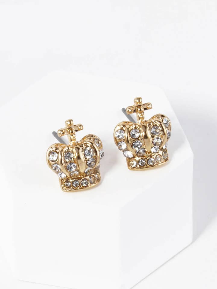 Crystal Pave 12mm Catholic Crown Stud Earrings for wholesale by Wild Honey