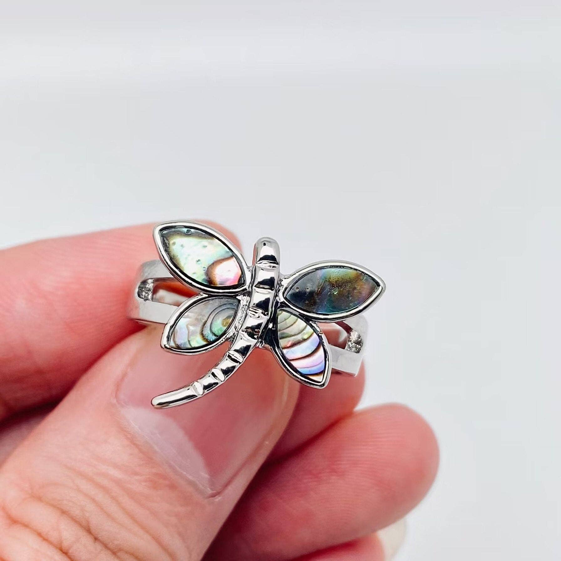 Mio Queena - Wholesale Cocktail/Statement Ring - Tortoise Butterfly Dragonfly Abalone Shells Adjustable Ring1