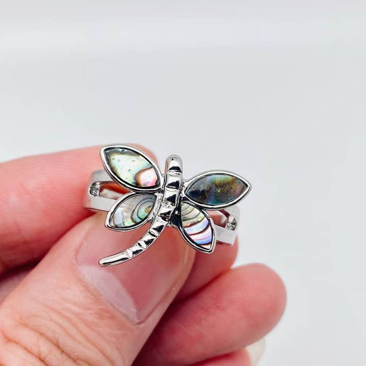 Mio Queena - Wholesale Cocktail/Statement Ring - Tortoise Butterfly Dragonfly Abalone Shells Adjustable Ring1