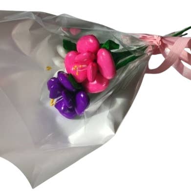 Mini bouquet di 3 rose in confetti al cioccolato per la vendita all'ingrosso da parte di Fleurs-Thés en chocolat