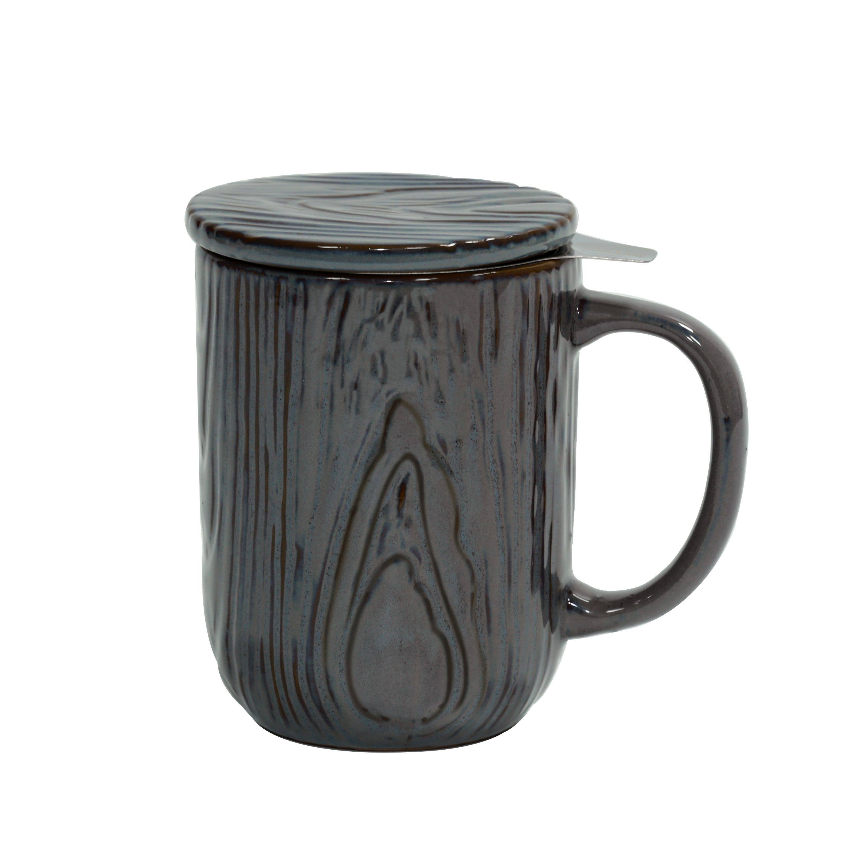 Lava Gray Tea Infuser 18 oz Mug Woodgrain for wholesale on Faire4