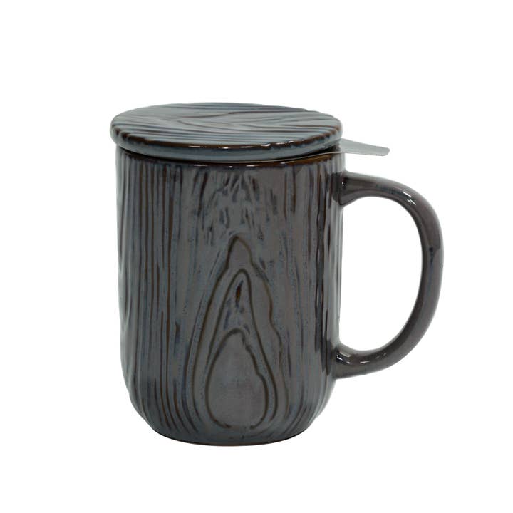 Lava Gray Tea Infuser 18 oz Mug Woodgrain for wholesale on Faire4