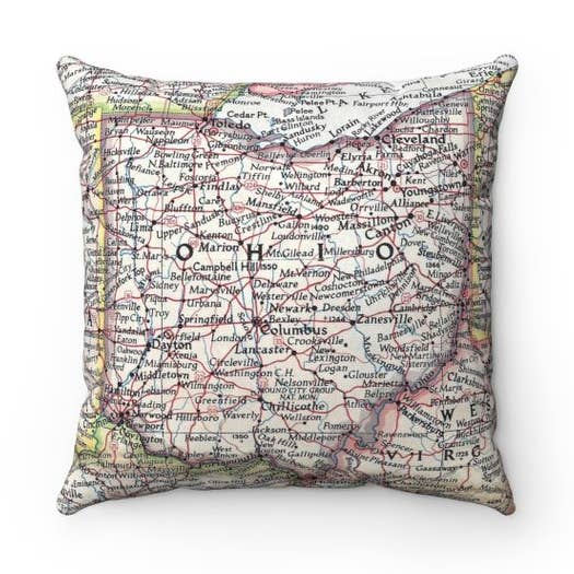Ohio Map Pillow Throw Pillow Decorative Pillow for wholesale by Daisy Mae Designs