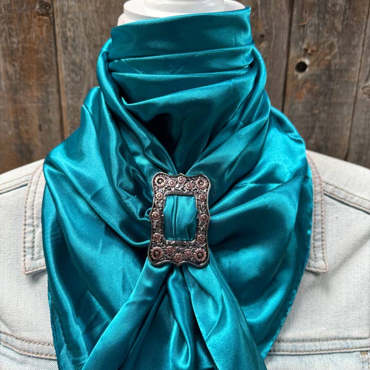 Rodeo Drive - Wholesale Scarf - Unisex - 35X35" Solid Teal Wild Rag / Scarf WRS5 - Buckle Wild Rag Slides - Assorted