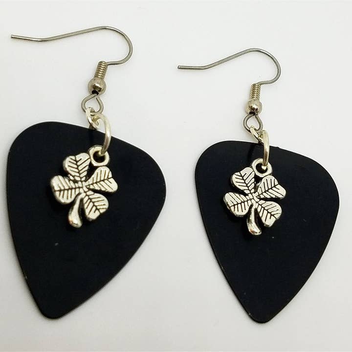 Simply Raevyn - Wholesale Dangle Earrings - Small Shamrock Charm Guitar Pick Earrings3