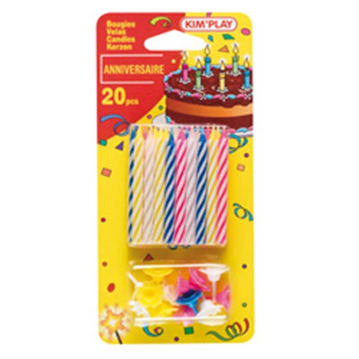 TSJJ - Wholesale Cake Candle - 20 Multicolored Candles + Bobeches