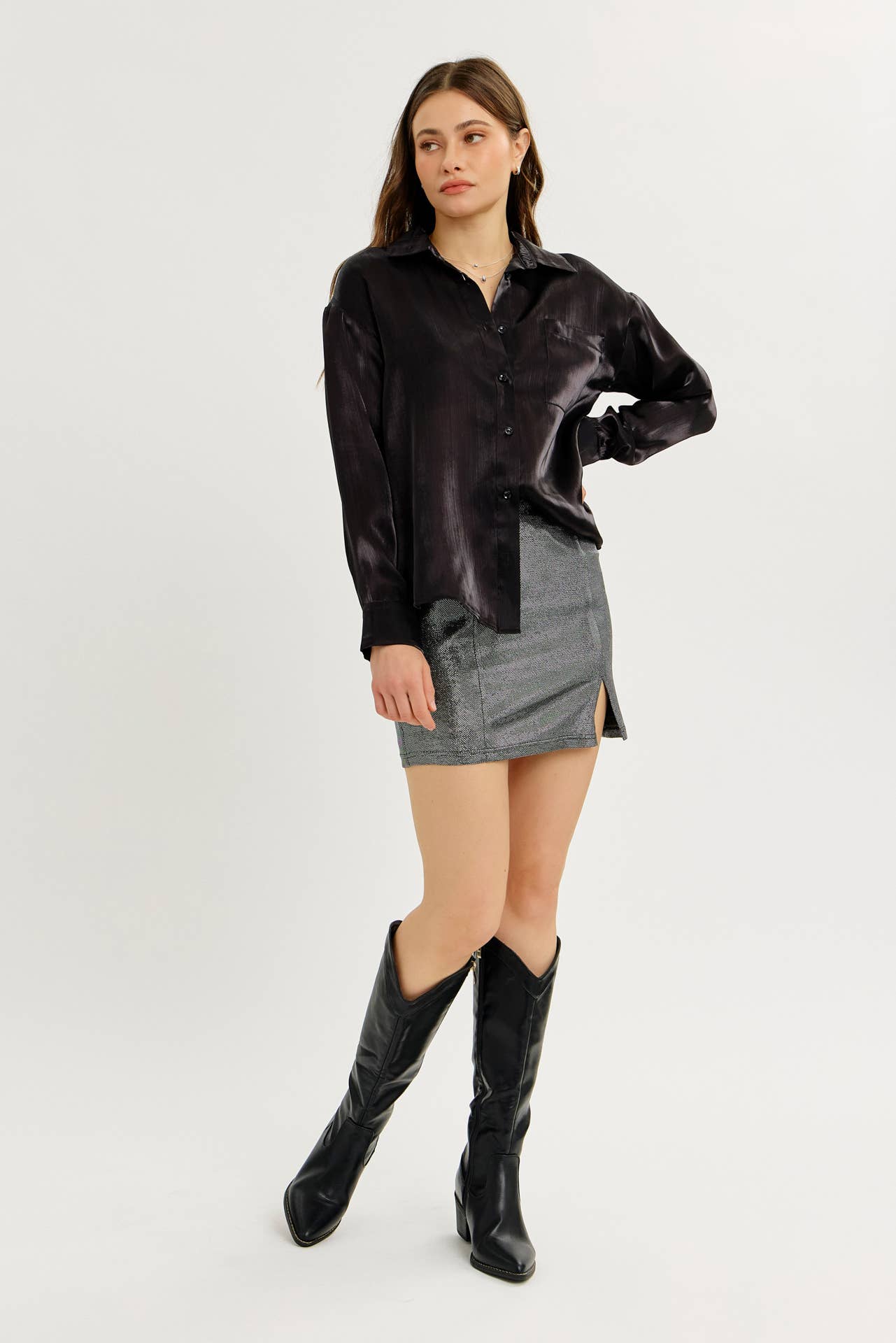 idem ditto - Wholesale Skirt - Women's - FESTIVE ESSENTIAL METALLIC MINI SKIRT WITH FRONT SLIT16