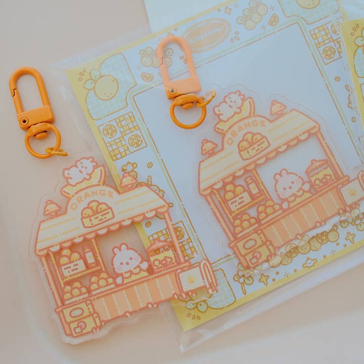 Bunny's Fruit Farm Schlüsselanhänger und Clip, Acryl, Orange Farm für den Großhandel von 2jingis2jing