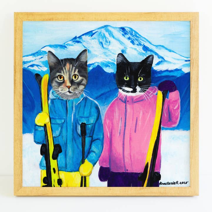 Ski Cats at Crystal Mountain Art Print for wholesale by MeerCatArt