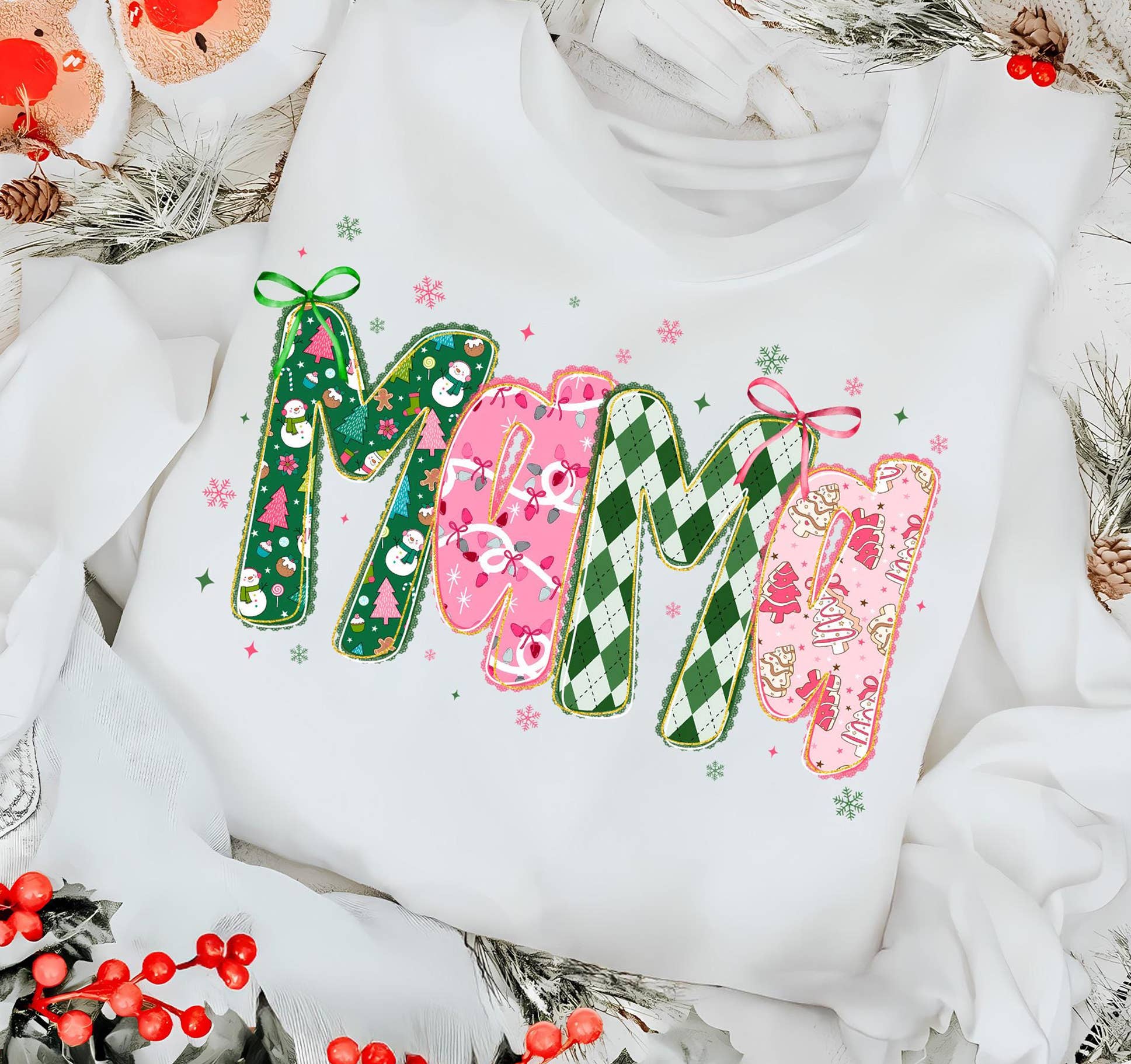 DLT Ecommerce - Wholesale T-Shirt (Graphic) - Women's - Mama Christmas Lace Coquette Shirt, Christmas Mama Sweater1