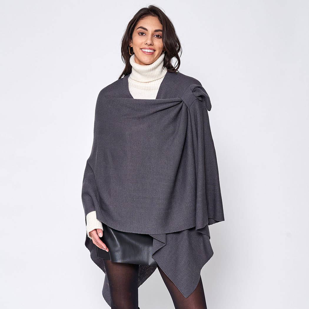 Fashion City - Wholesale Poncho - Women's - Solid Ruana with Shoulder Strap10