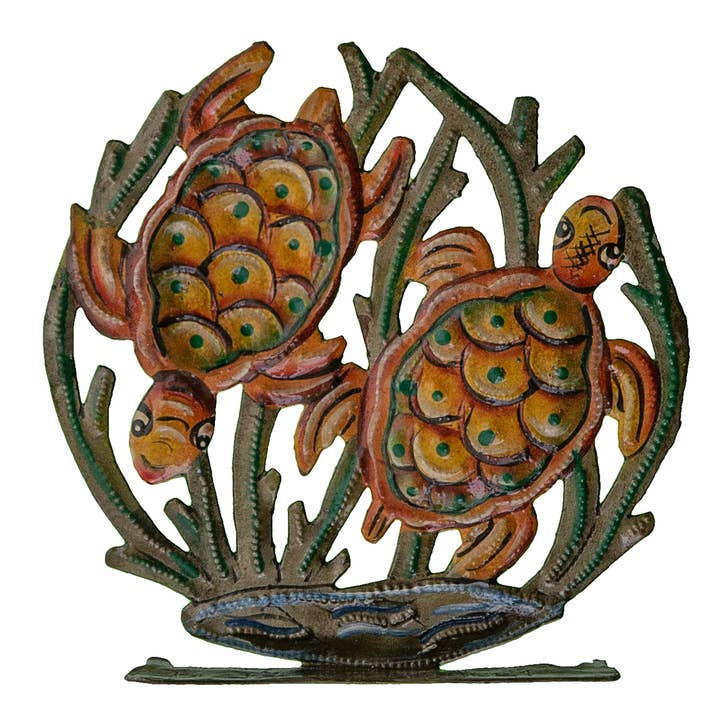 Freestanding Painted Turtles in Reeds for wholesale by Le Primitif Galleries