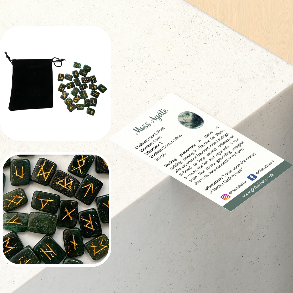 VIE - Vente Pierre et cristal de spiritualité - Ensemble de runes rectangulaires avec pochette6