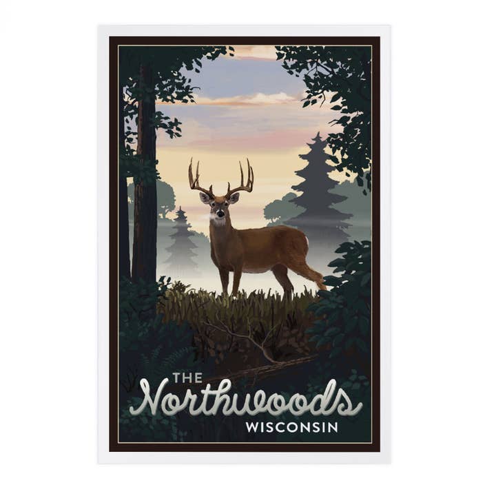 PREMIUM POSTCARDS Northwoods, Wisconsin, Deer & Sunrise for wholesale by Lantern Press