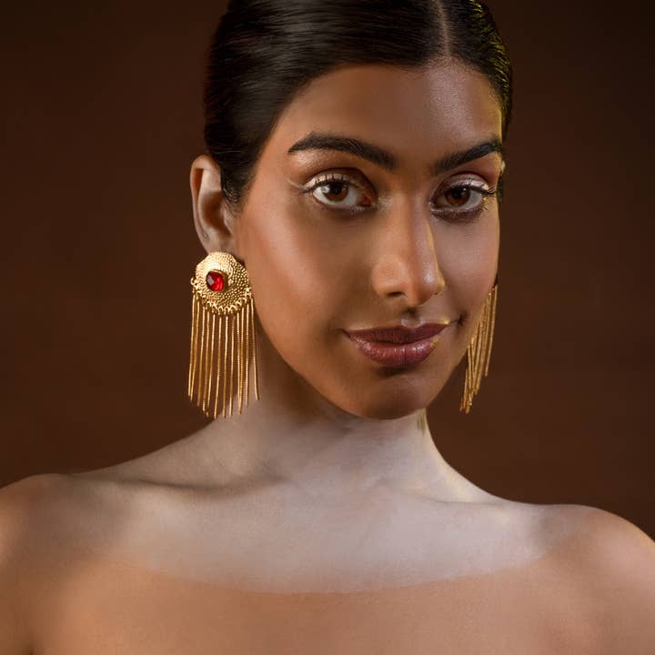 DIORA - Wholesale Dangle earrings - Red Dangle Drop Gold Chain Tassels Long Earrings for women4