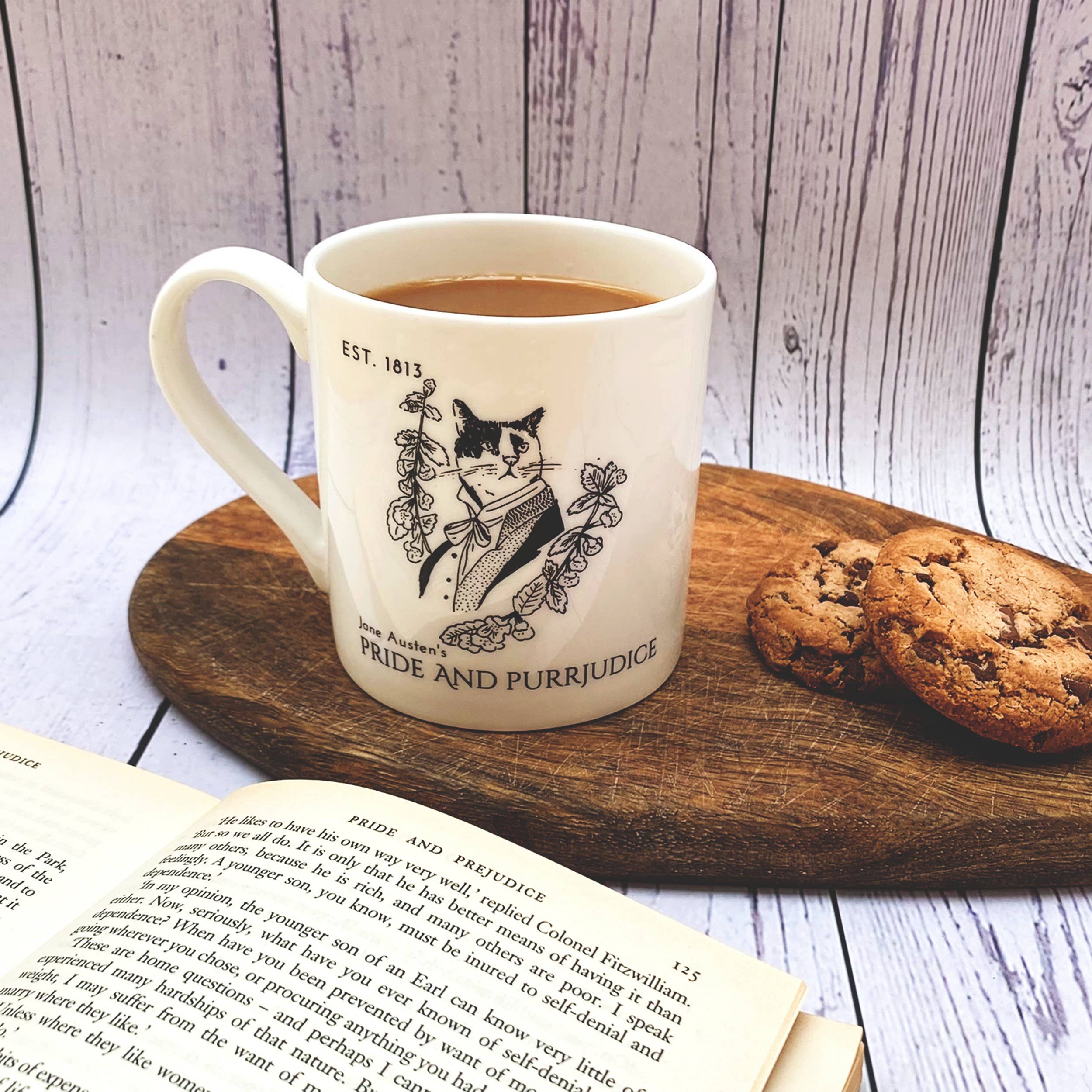 GiftSmith - Wholesale Coffee Mug - Jane Austen's Mr Darcy Literary Cat Bone China Mug2