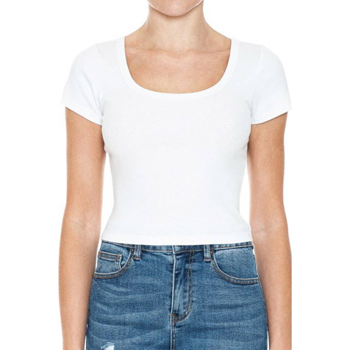 Timeless - Wholesale T-Shirt - Women's - RIBBED ROUND NECK SHORT SLEEVE CROPPED T SHIRT TOP4