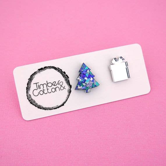 Girlfetti - Wholesale Stud/Post Earrings - Christmas Tree & Present Acrylic Stud Earrings10