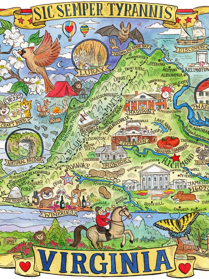 Impression cartographique de Virginie 20,3 x 10 po pour la vente par SepiaLepus Illustration