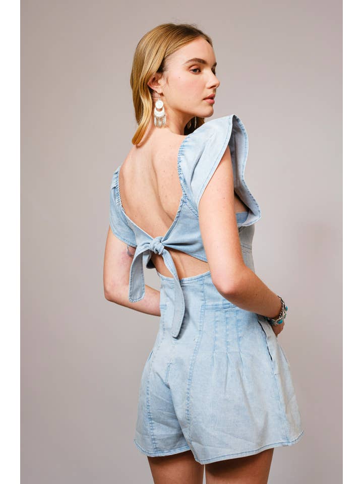 Blue B - Wholesale Romper - Women's - 52112R - Sweetheart Ruffle Sleeve Denim Romper1