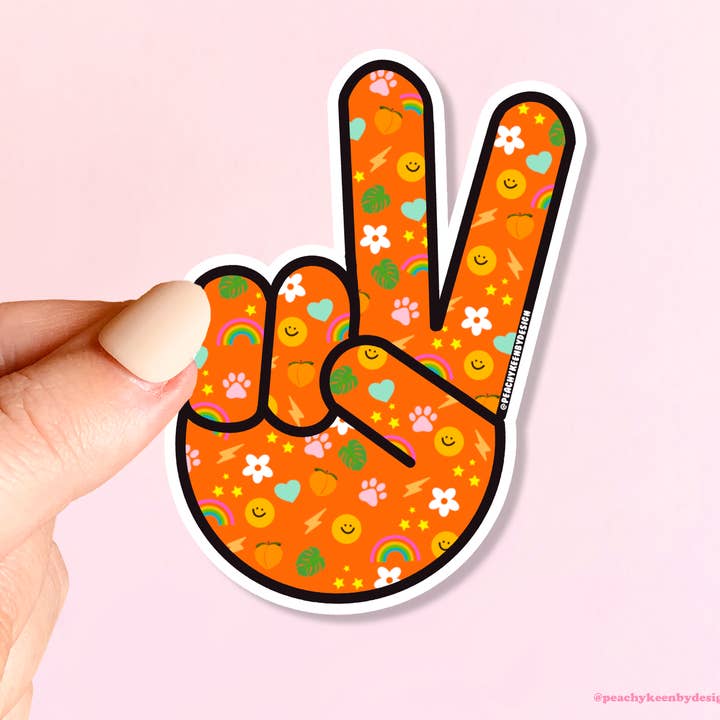 Orange Fun Collage Peace - Waterdichte vinylsticker voor wholesale door Peachy Keen by Design Co