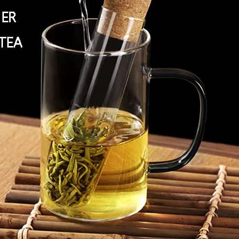 Glass Tube Tea Infuser with Cork Lid – 6.1” Herbal Steeper for wholesale by Magnifique Hearts